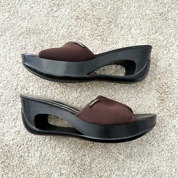 Calvin Klein Vintage 90s Y2K Chocolate Brown Cutout Wedge Platform Sandals 7.5 - Picture 3 of 7